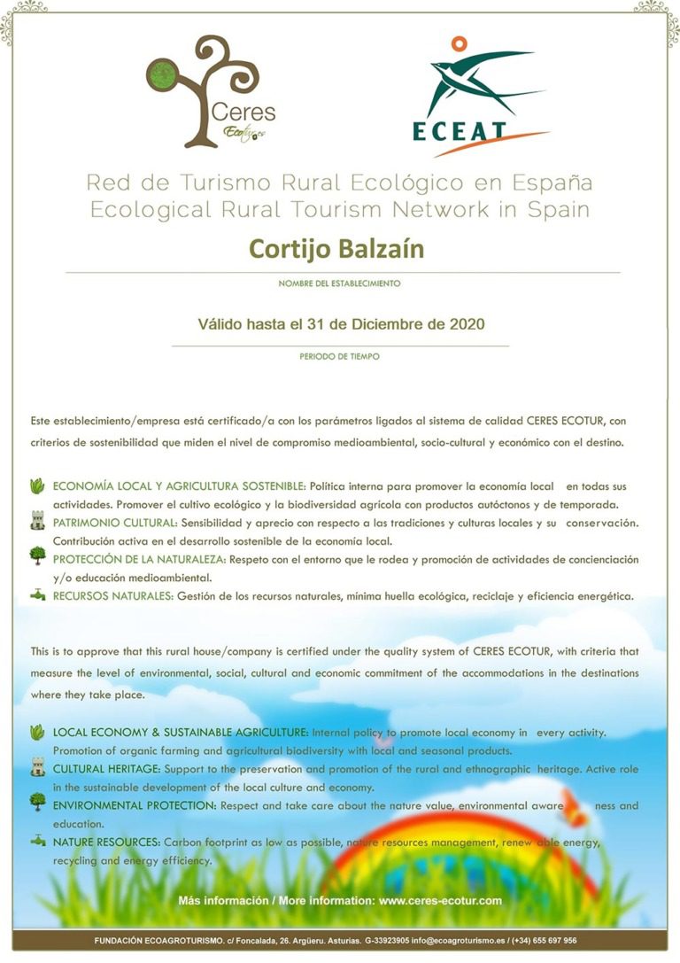 Rural lodgings with ecological certificate Corijo Balzaín